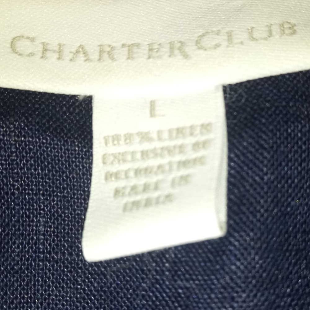 CHARTER CLUB COASTAL NAUTICAL ANCHOR TUNIC BLOUSE 100% LINEN BLUE WHITE LARGE - Picture 5 of 8